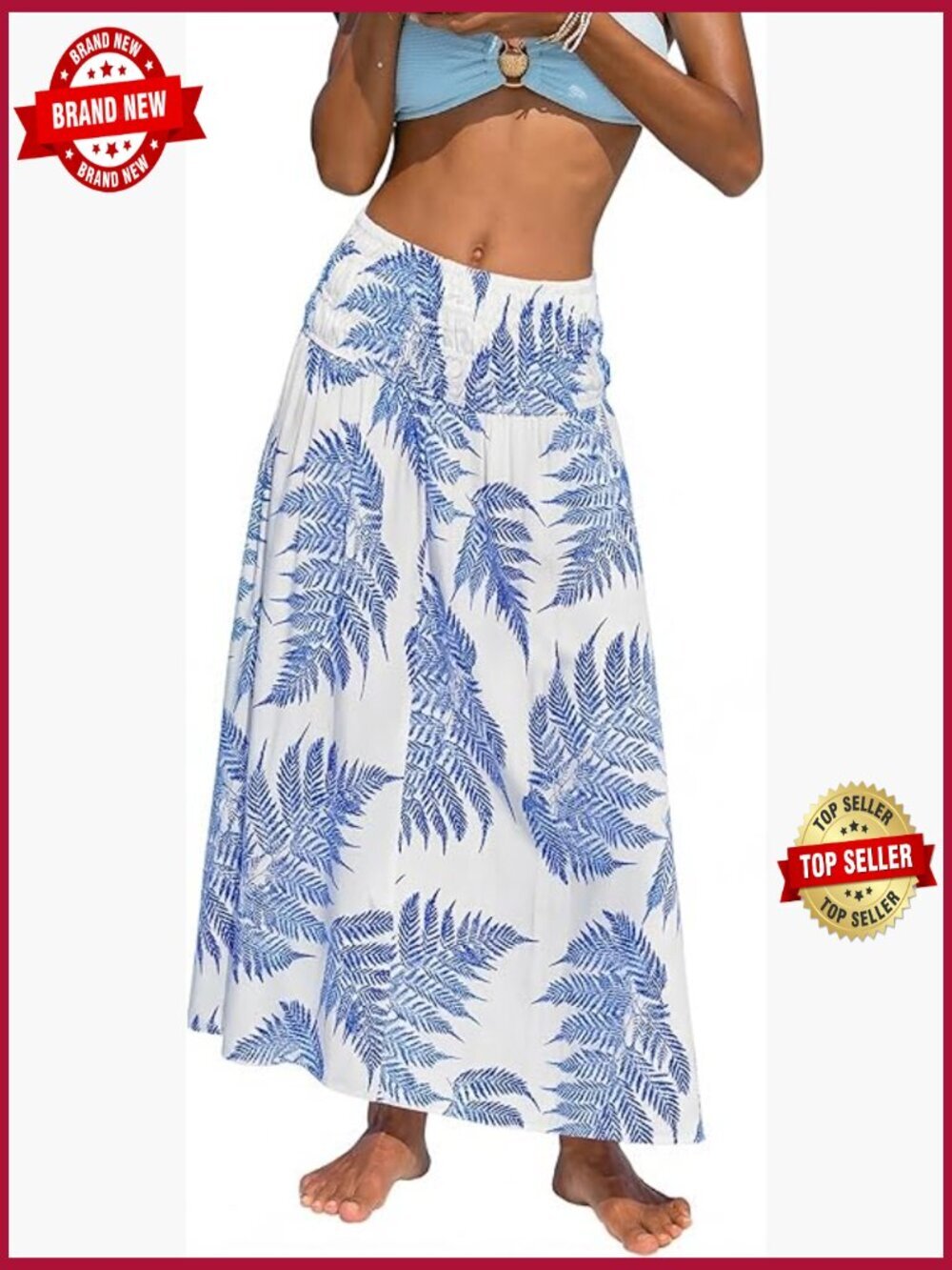 High Waist Midi Skirt with Smocked Waist, Reversible to Strapless Dress